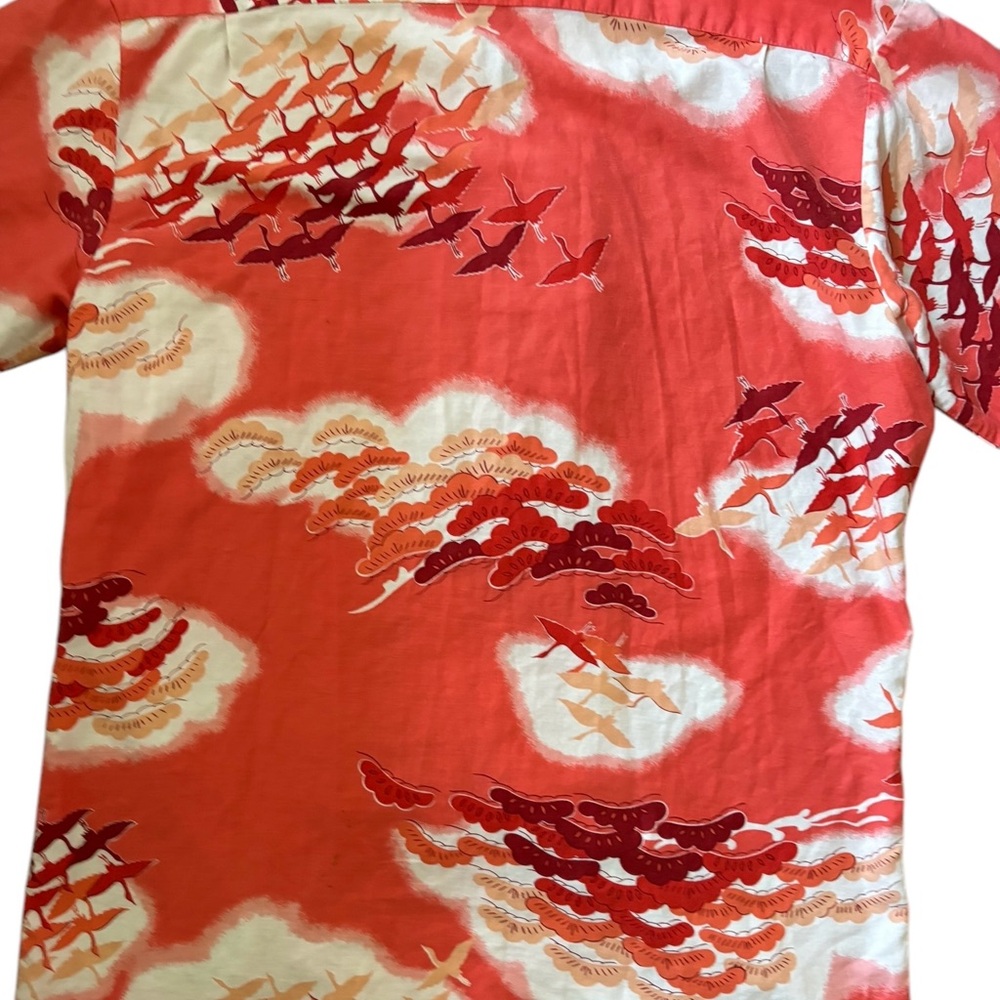 Vintage Pomare Birds /Clouds Button Down Shirt Red/White - Picture 12 of 12